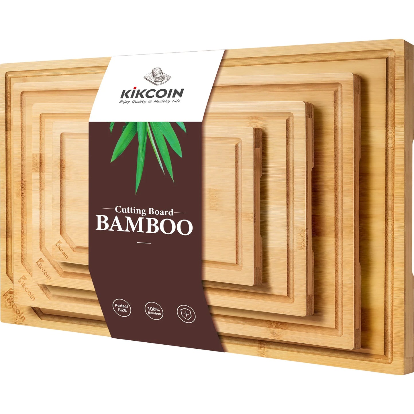 4-piece extra large kitchen bamboo cutting board set, heavy duty cutting board, inner handle design.