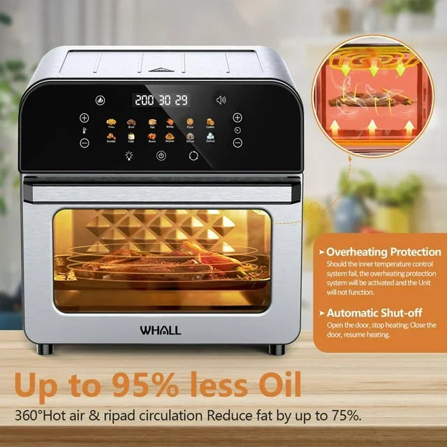 WHALL Toaster Oven, 12QT Air Fryer Oven with 12 Pre-set Cooking Menus, Clear Viewing Window