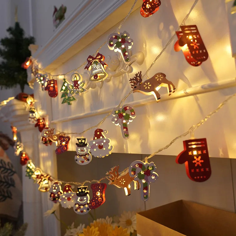 Christmas Fairy String Lights Garland Santa Claus Snowman Xmas Tree Mittens Socks Lamp Decor