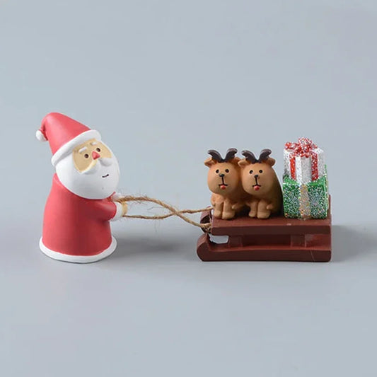 Christmas Tree Santa Claus Trailer Sled Elk Snowman Mini Figures Decoration