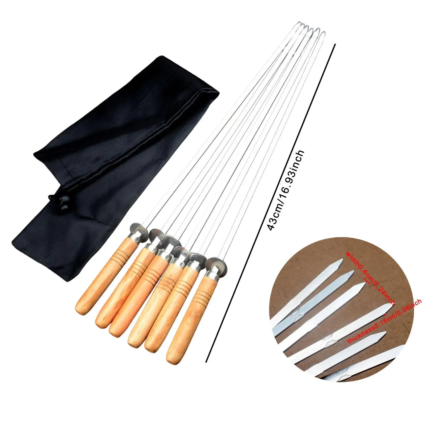 6Pcs Stainless Steel Flat Skewers Barbecue Skewers for Cooking Picnic Meat