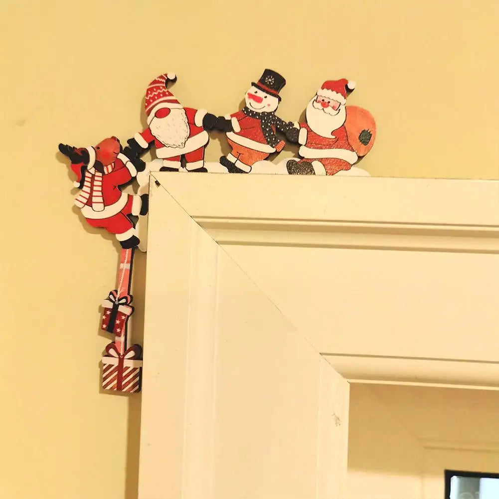 Wood Santa Christmas Door Corner, Snowman & Reindeer Decor