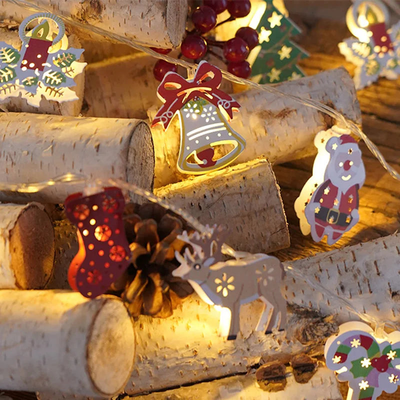 Christmas Fairy String Lights Garland Santa Claus Snowman Xmas Tree Mittens Socks Lamp Decor