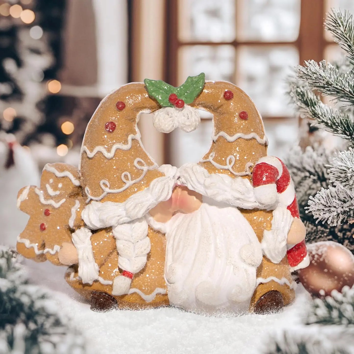 Christmas Gingerbread Gnome Decoration, Elf Figurines Winter Decor