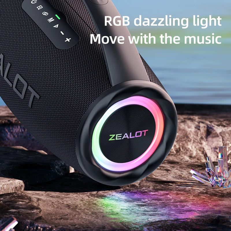 Zealot-S97 80W Portable bluetooth speaker with RGB colorful light, waterproof wireless subwoofer 360 stereo surround TWS FM