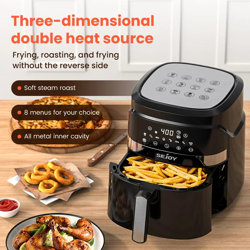 SEJOY 6 Quart Air Fryer Touch Control Toaster Oven Combo Digital Display with 8 Cooking Presets Oil less Cooker