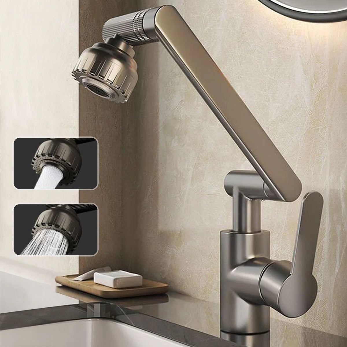 ABS Modern 360 Degree Swivel Kitchen Robotic Arm Faucet with Soft Bubble/shower Dual Mode Flexible Adjustment