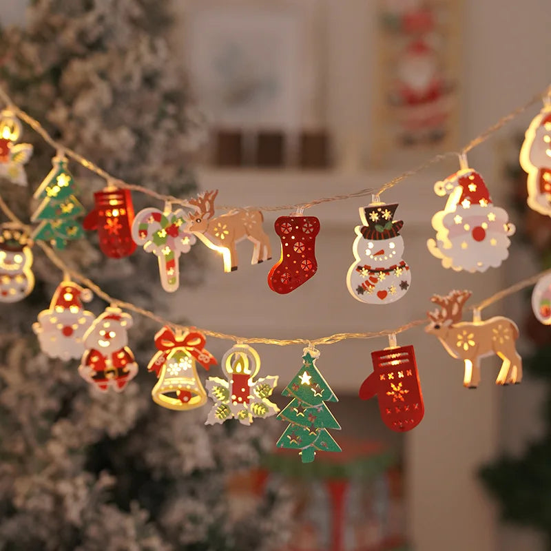 Christmas Fairy String Lights Garland Santa Claus Snowman Xmas Tree Mittens Socks Lamp Decor