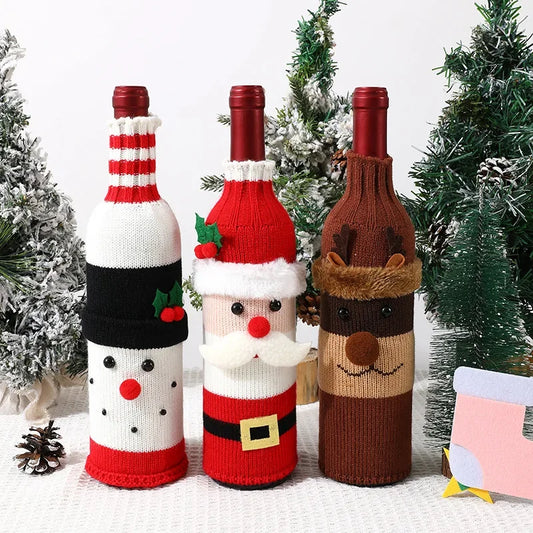 Christmas Santa Knitted Wine Bottle Case Elk Snowman Red Wine Champagne Bottle Cloth
