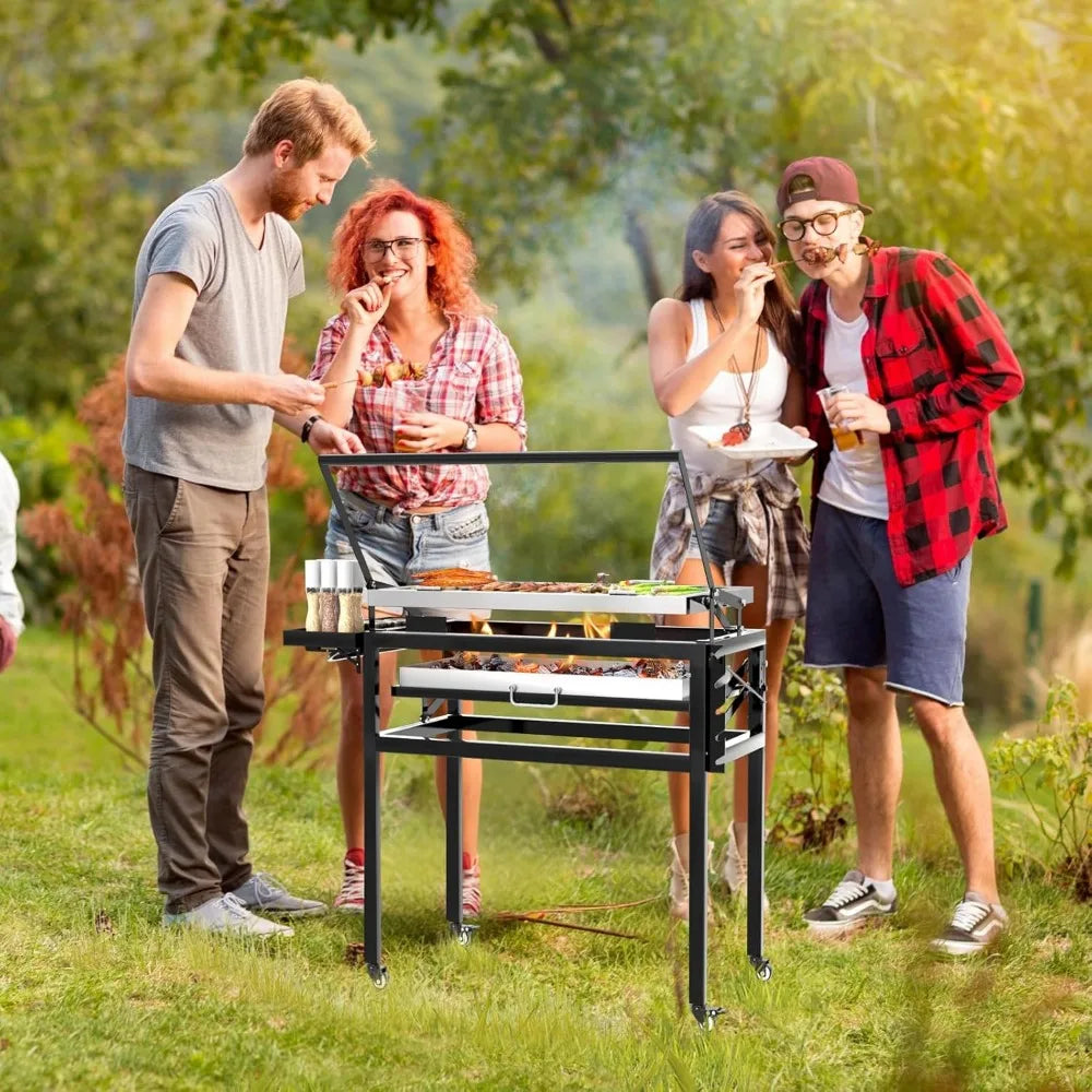 Portable Outdoor Camping Charcoal Grill with 360-Degree Rotation Feature