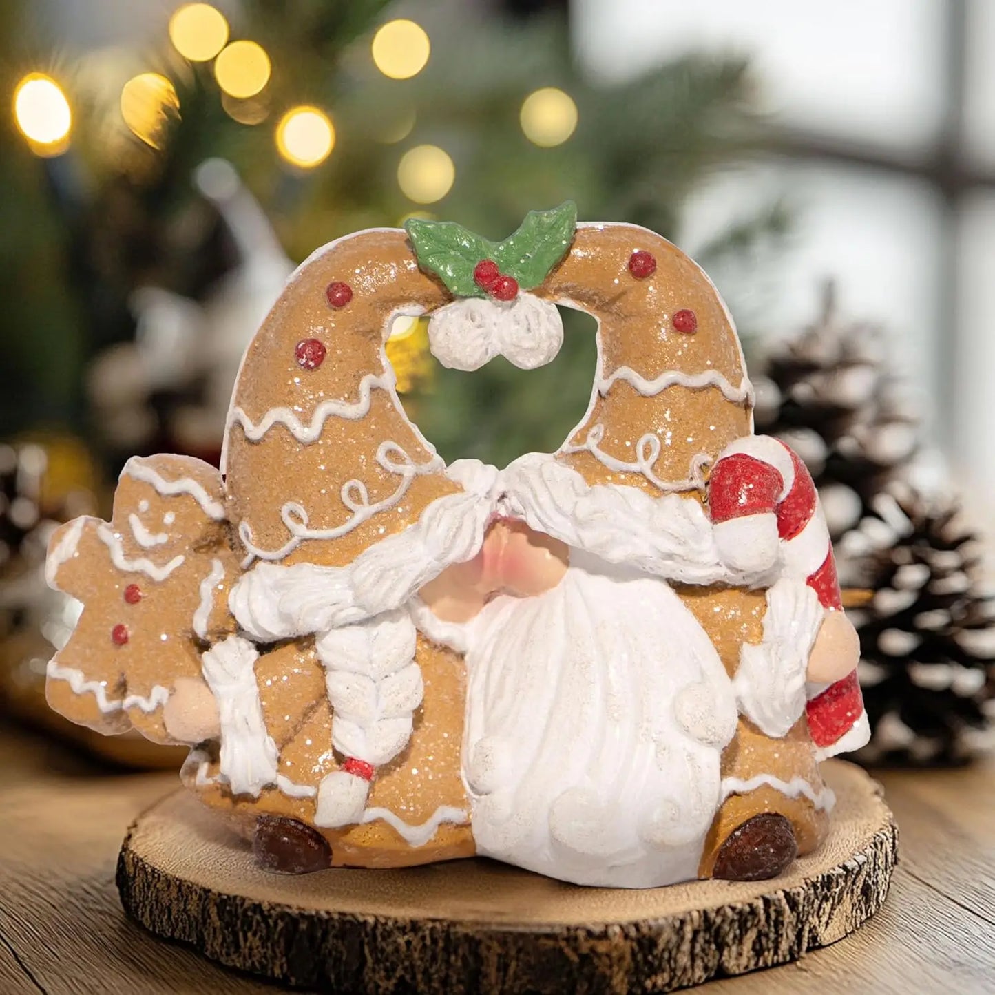 Christmas Gingerbread Gnome Decoration, Elf Figurines Winter Decor