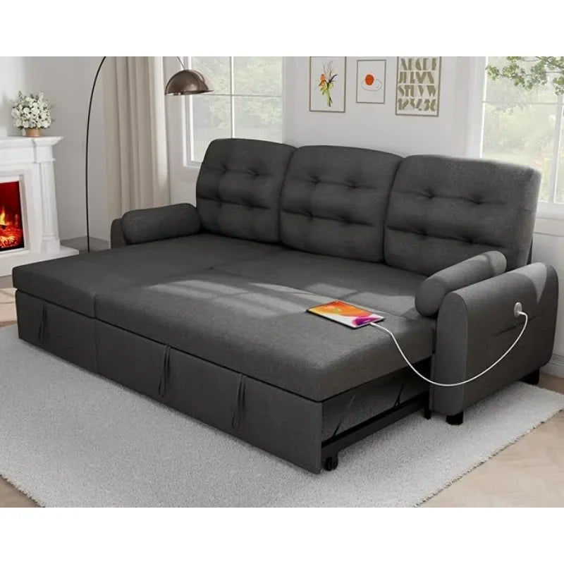 Sectional Sofa Couch, 87" Sleeper Sofa Bed