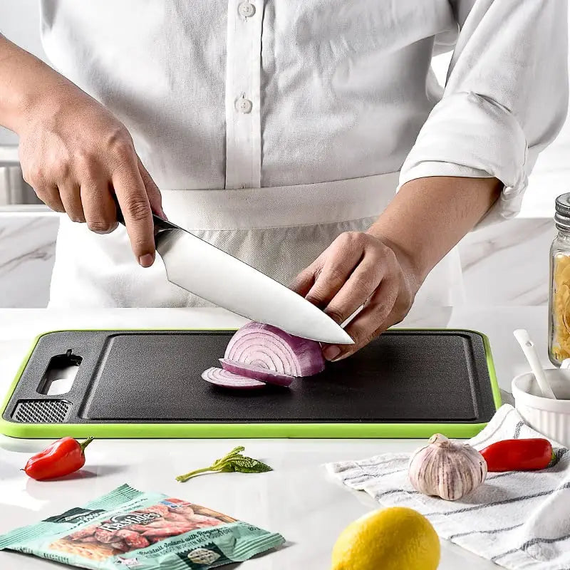 Double-Sided Cutting Board Stainless Steel and Wheat Straw Chopping Board Non-Slip