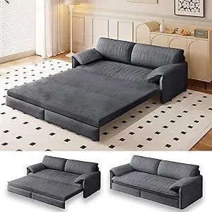 63.8" Futon Sofa Bed Queen Size, Pull Out Bed, 3-in-1 Convertible Sleeper Sofa with Side Pocket, Modern Velvet Futon Couch