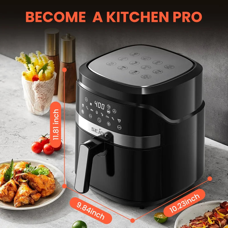 SEJOY 6 Quart Air Fryer Touch Control Toaster Oven Combo Digital Display with 8 Cooking Presets Oil less Cooker