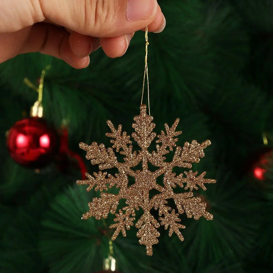 12Pcs 7.5cm Gold Powder Snowflake for Christmas Decor