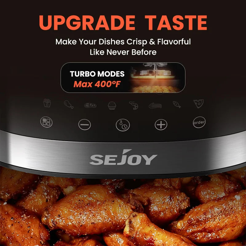 SEJOY 6 Quart Air Fryer Touch Control Toaster Oven Combo Digital Display with 8 Cooking Presets Oil less Cooker