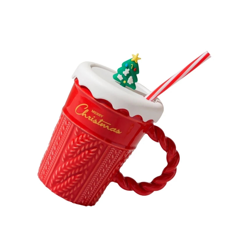 Christmas Themed Beverage Cup, Seasonal Ceramic Mugs, Christmas Hot Beverage Cup for Coffee & Milk