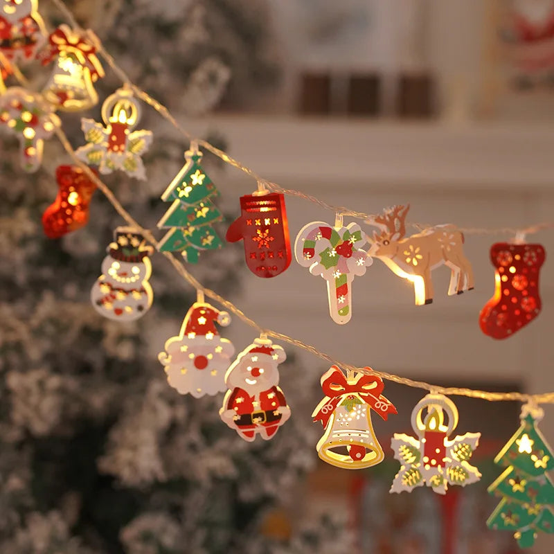 Christmas Fairy String Lights Garland Santa Claus Snowman Xmas Tree Mittens Socks Lamp Decor