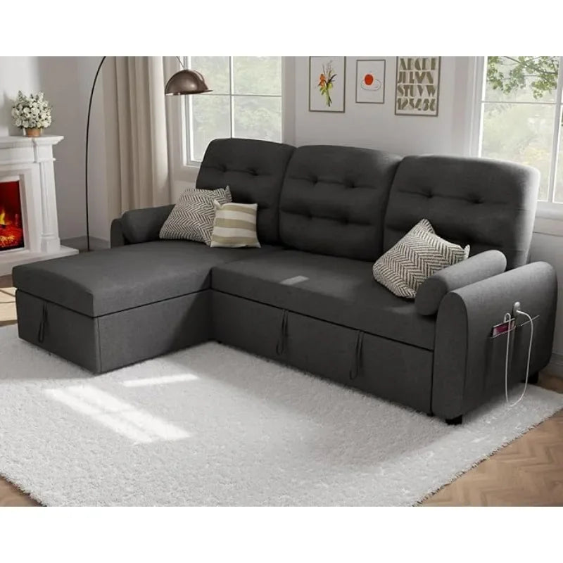 Sectional Sofa Couch, 87" Sleeper Sofa Bed