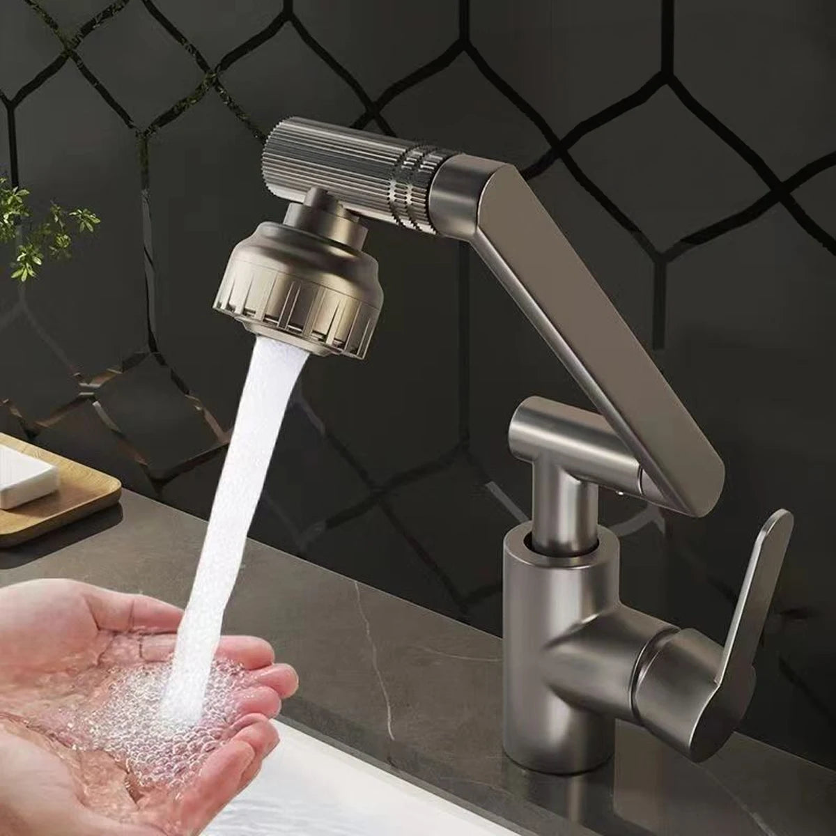 ABS Modern 360 Degree Swivel Kitchen Robotic Arm Faucet with Soft Bubble/shower Dual Mode Flexible Adjustment