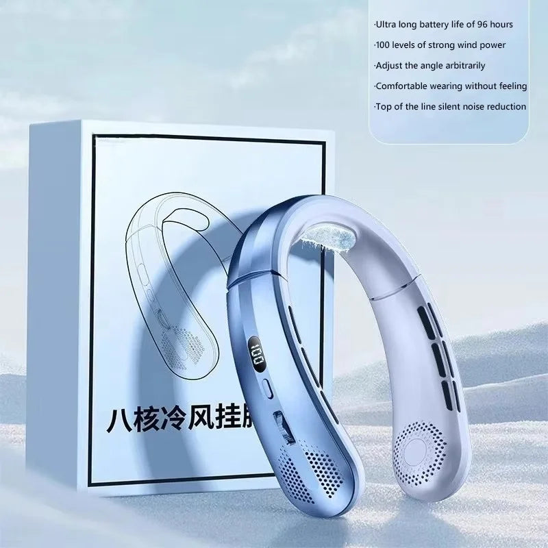 8000mAh Electric Hanging Neck Fan Portable Bladeless Mini Rechargeable with LED Digital Display Air Cooler For Outdoor