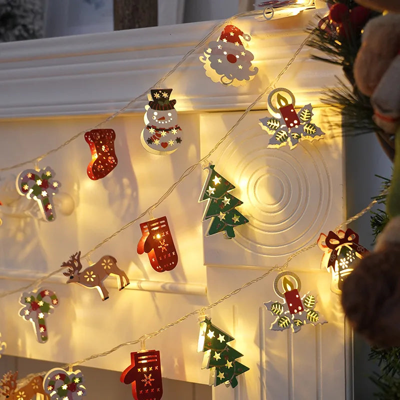 Christmas Fairy String Lights Garland Santa Claus Snowman Xmas Tree Mittens Socks Lamp Decor