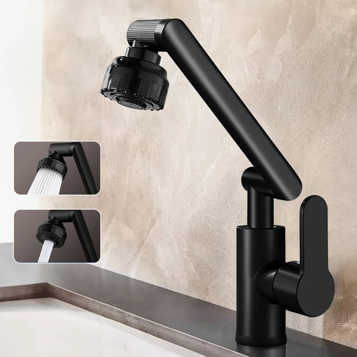 ABS Modern 360 Degree Swivel Kitchen Robotic Arm Faucet with Soft Bubble/shower Dual Mode Flexible Adjustment