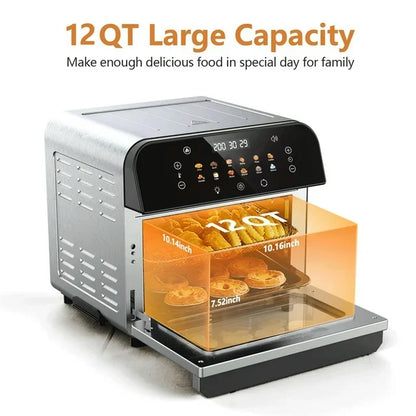 WHALL Toaster Oven, 12QT Air Fryer Oven with 12 Pre-set Cooking Menus, Clear Viewing Window