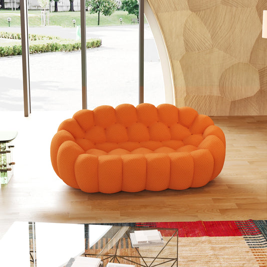 Comfy Modern Mesh Fabric Lazy Floor Sofa Bean with 3D Honeycomb Shape Curved Loveseat Couch For Living Room