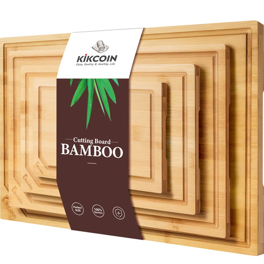 4-piece extra large kitchen bamboo cutting board set, heavy duty cutting board, inner handle design.