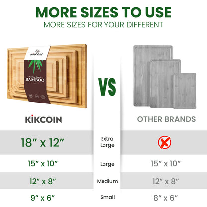 4-piece extra large kitchen bamboo cutting board set, heavy duty cutting board, inner handle design.