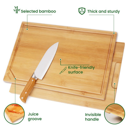 4-piece extra large kitchen bamboo cutting board set, heavy duty cutting board, inner handle design.
