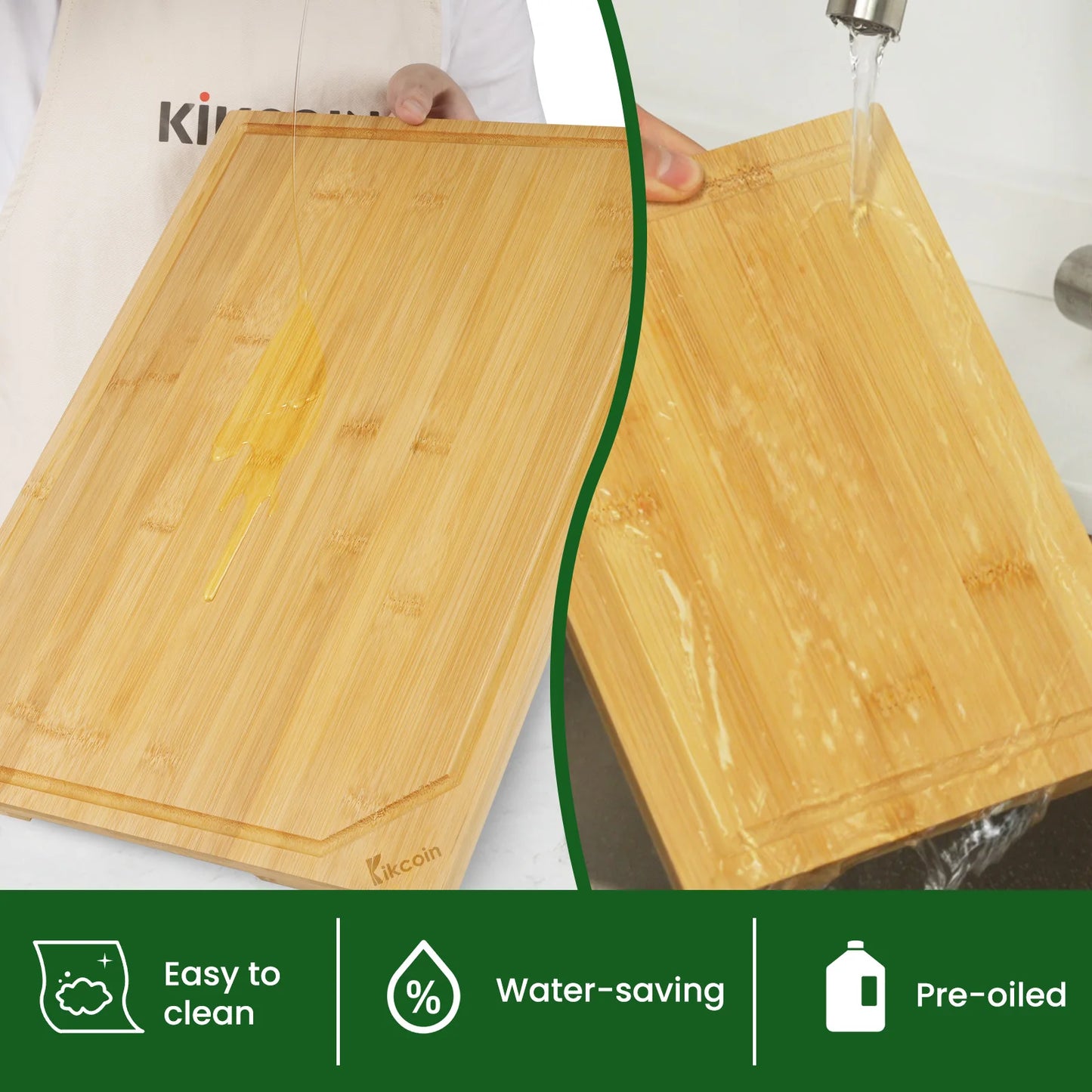 4-piece extra large kitchen bamboo cutting board set, heavy duty cutting board, inner handle design.