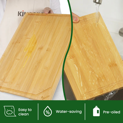4-piece extra large kitchen bamboo cutting board set, heavy duty cutting board, inner handle design.