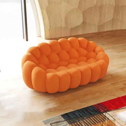 Comfy Modern Mesh Fabric Lazy Floor Sofa Bean with 3D Honeycomb Shape Curved Loveseat Couch For Living Room
