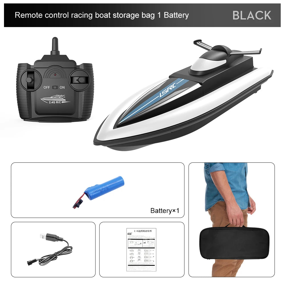 2.4G LSRC-B8 RC High Speed Racing Boat. Waterproof Rechargeable Remote Control Speedboat Toys for boys 14Y+