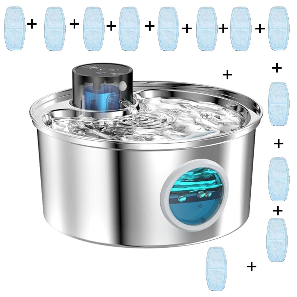 Stainless Steel Wireless Cat Water Fountain. Automatic Pet Drinking with Motion Sensor Water Dispenser Accessories filter