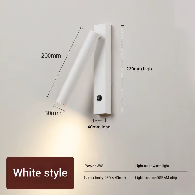 Minimalist Rotatable Wall Sconce with Switch Home Decor. Study Bedroom Bedside Reading Lamp. Spotlight LED Adjustable Angle Wall Lamp