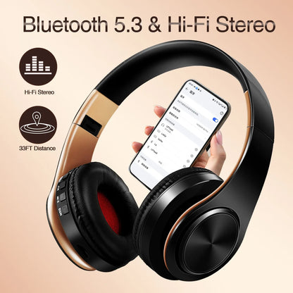 Black &Gold Wireless Headphones.  Stereo Headset for Gaming with Built-in MIC. Universal for Android and iOS
