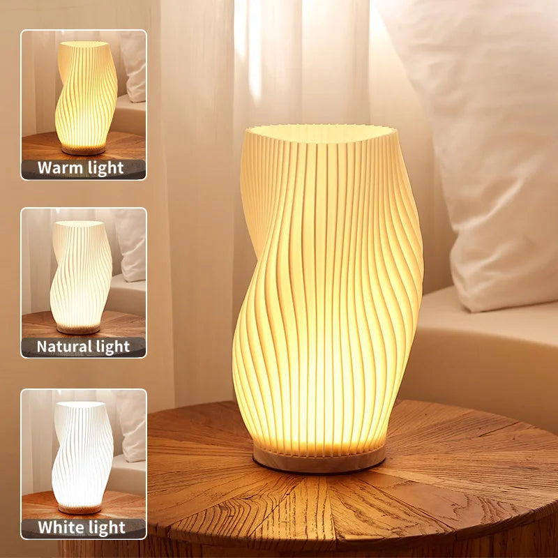 3D Desk Pleated Bedroom Bedside Lamp with 3 Levels, Dimmable Desk Lights LED