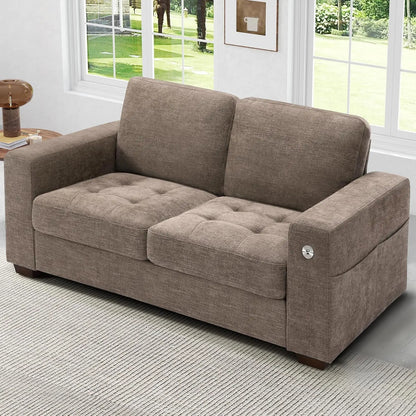 89" Modern Sofa Couch for Living Room, Chenille 3-Seater Couch with Thick Cushions, USB/Type-C Port, Removable Cover