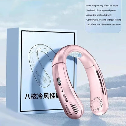 8000mAh Electric Hanging Neck Fan Portable Bladeless Mini Rechargeable with LED Digital Display Air Cooler For Outdoor