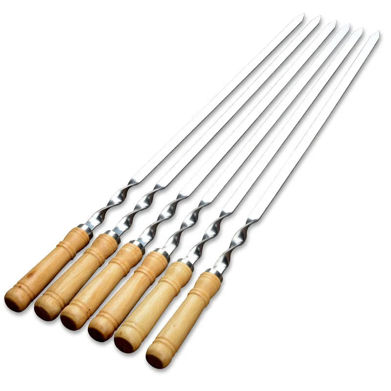 55cm Large Barbecue Skewer. Reusable Stainless Steel BBQ Kebab Stick with Wooden Handle. Outdoor Camping Picnic Tools Cooking Tool