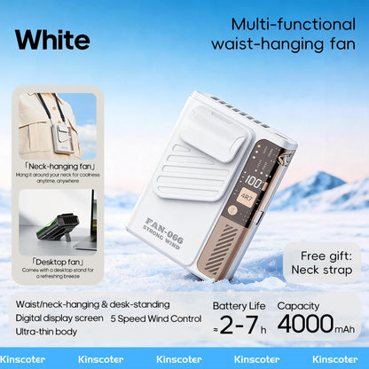New Outdoor Hanging Waist Fan 4000mAh USB Multi-functional Mini Cooling Fan with 5 Level Fan Speed