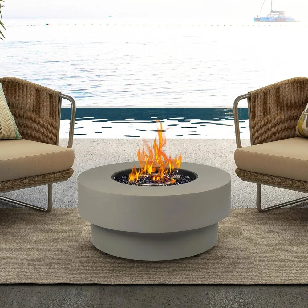 Propane Outdoor Fire Pit Table, Flint & Concrete Look. 32.5-inch Round Patio Propane Fire Table