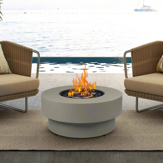 Propane Outdoor Fire Pit Table, Flint & Concrete Look. 32.5-inch Round Patio Propane Fire Table
