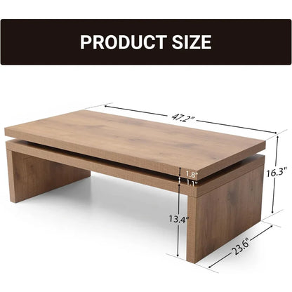 Wood Coffee Table, Mid Century Modern Simple Living Room Table, Farmhouse Rectangle Center Tables with Natural Solid Firwood