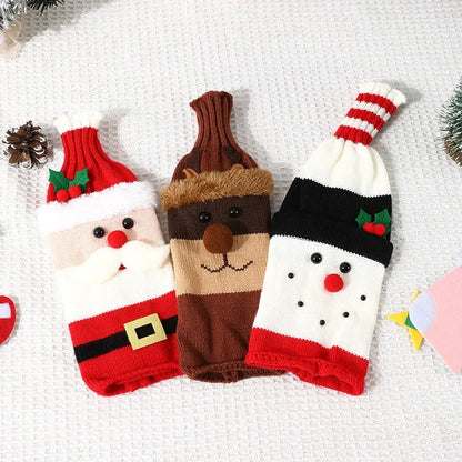 Christmas Santa Knitted Wine Bottle Case Elk Snowman Red Wine Champagne Bottle Cloth
