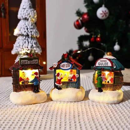 Christmas Snowman Luminous Decoration, Santa Claus Shop Micro Landscape Christmas LED Decoration